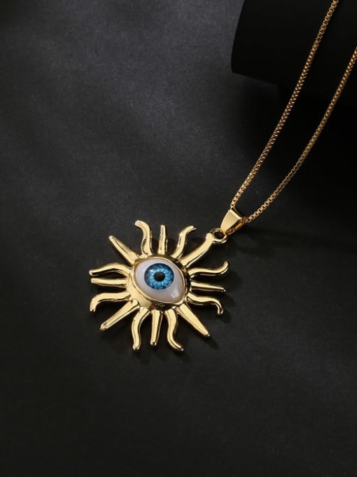 AOG Brass Enamel Evil Eye Vintage Sun Flower Pendant Necklace 3