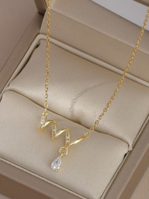 Gold XL62342 Brass Cubic Zirconia Water Drop Dainty Necklace