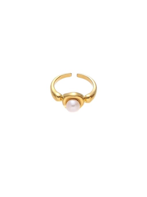 Pearl ring gold Brass Tiger Eye Geometric Vintage Band Ring