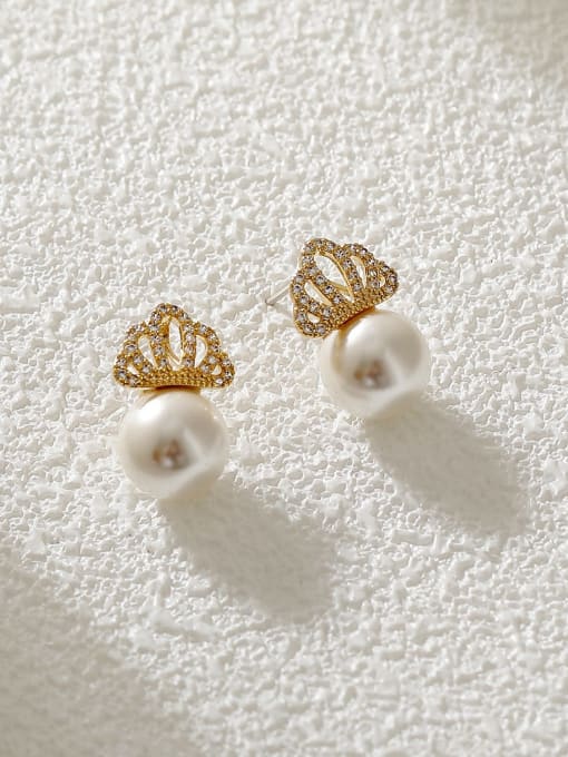 HYACINTH Brass Cubic Zirconia Crown Cute Stud Earring 3