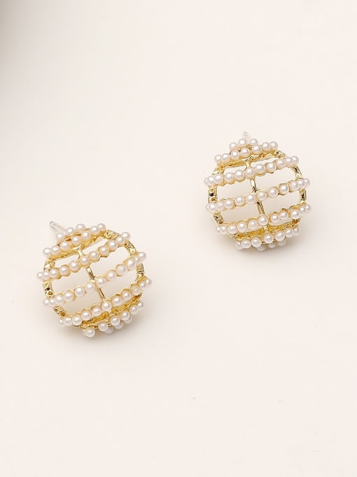 HYACINTH Brass Imitation Pearl Round Minimalist Stud Trend Korean Fashion Earring 3