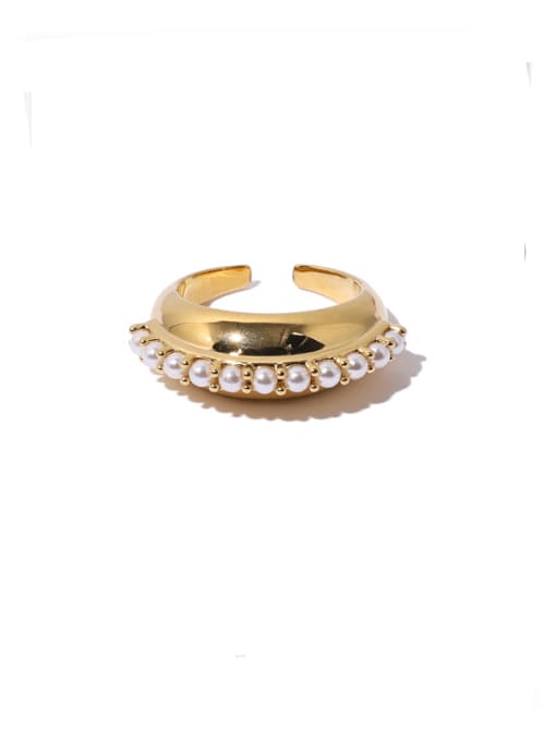 Gold Brass Imitation Pearl Geometric Vintage Stackable Ring