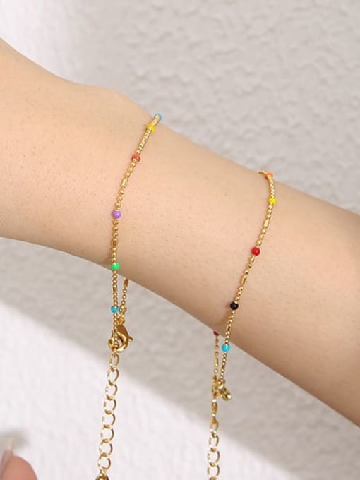 Five Color Brass Bead  Minimalist Rainbow Bracelet and Necklace Set 4