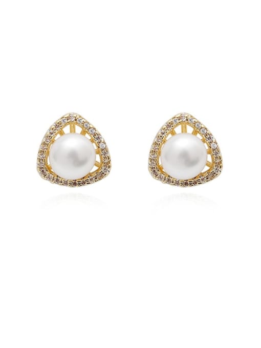 HYACINTH Copper Imitation Pearl Triangle Minimalist Stud Trend Korean Fashion Earring 0