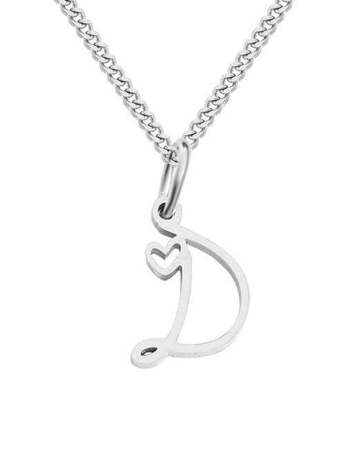 D steel color Stainless steel Letter Minimalist Necklace