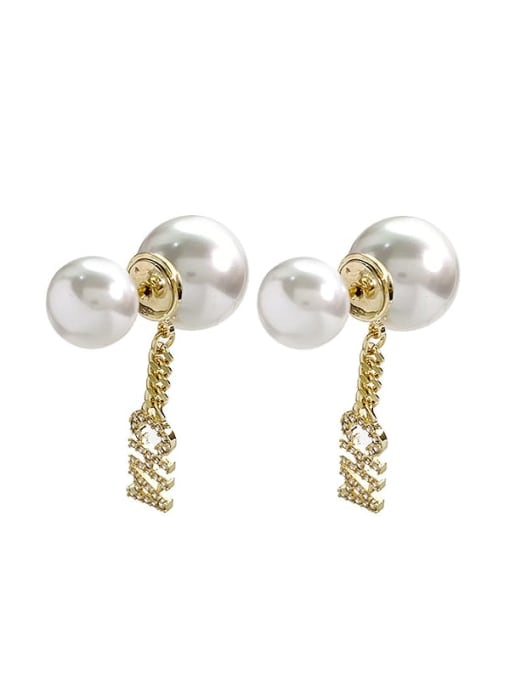 Gold Letter Earrings Brass Imitation Pearl Geometric Dainty Stud Earring