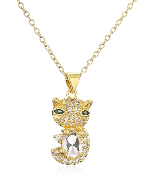 22256 Brass Cubic Zirconia Cat Cute Necklace