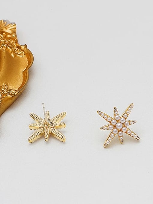 HYACINTH Brass Imitation Pearl Star Ethnic Stud Trend Korean Fashion Earring 2