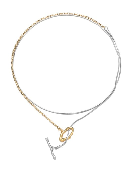 Gold and silver chain splicing necklace Brass Geometric Hip Hop Lariat Necklace