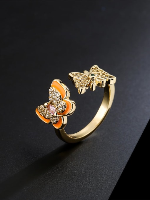 AOG Brass Cubic Zirconia Butterfly Vintage Band Ring 2