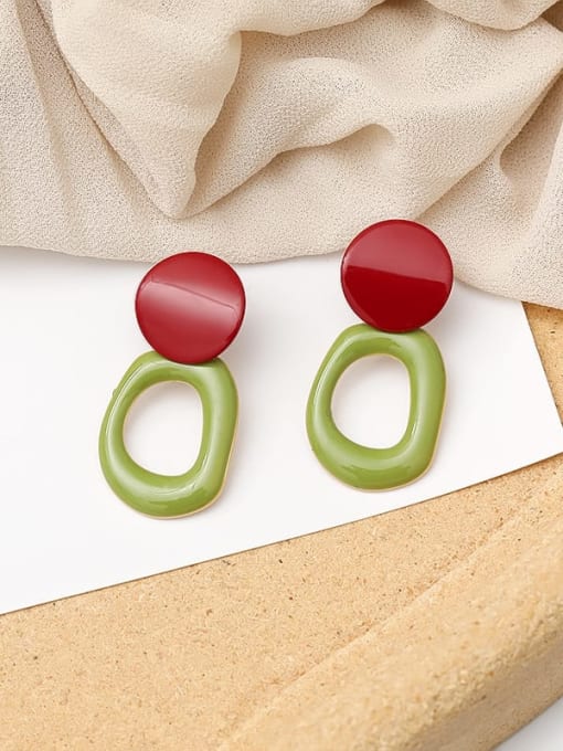 Red fruit green Copper Enamel Geometric Minimalist Drop Trend Korean Fashion Earring
