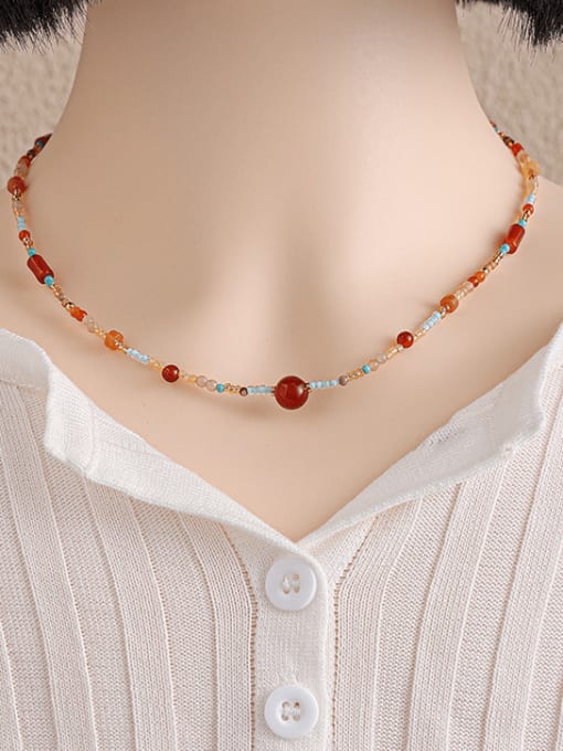 Five Color Brass Natural Stone Bohemia Irregular Bracelet and Necklace Set 1