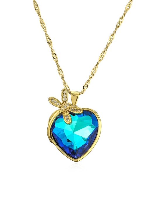 AOG Brass Glass Stone Heart Minimalist Necklace 0