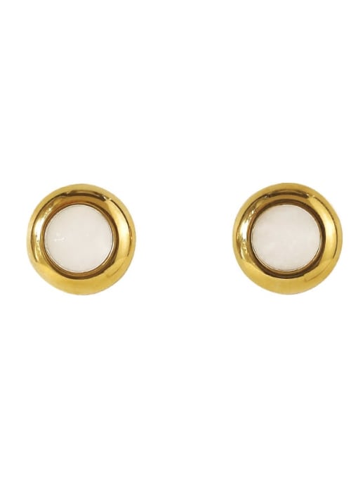 golden Brass Shell Round Minimalist Stud Earring