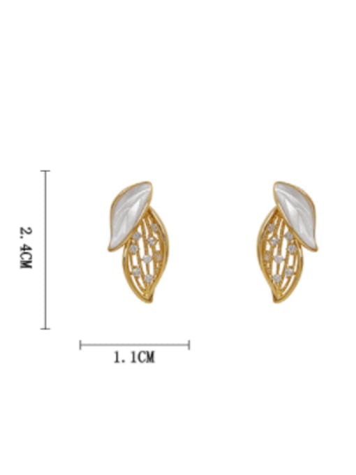 HYACINTH Brass Cubic Zirconia Enamel Hollow Leaf Trend Stud Earring 3