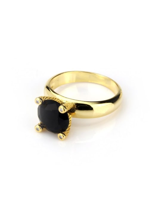 Gold Plated Black Brass Opal Geometric Vintage Band Ring