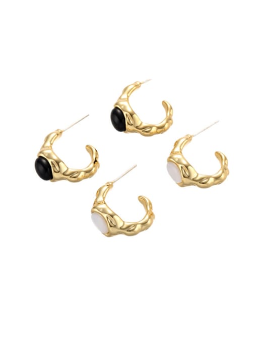 ACCA Brass Natural Stone Geometric Minimalist Stud Earring