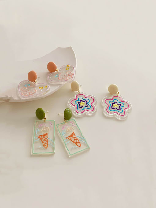ZRUI Alloy Acrylic Cute colorful transparent ice cream Heart Trend Drop Earring 1