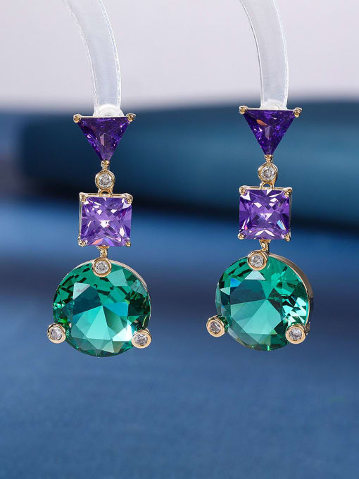 13 Brass Cubic Zirconia Multi Color Heart Luxury Cluster Earring