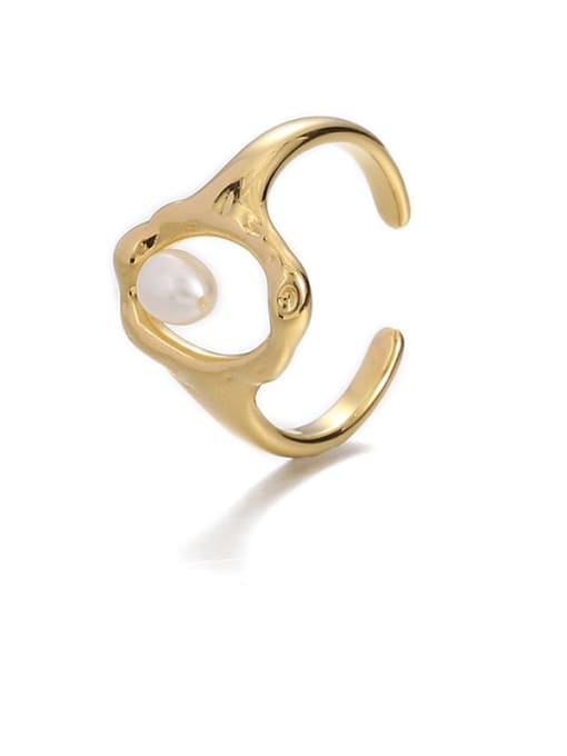 Hollow out ring (not adjustable) Brass Imitation Pearl Bee Hip Hop Band Ring