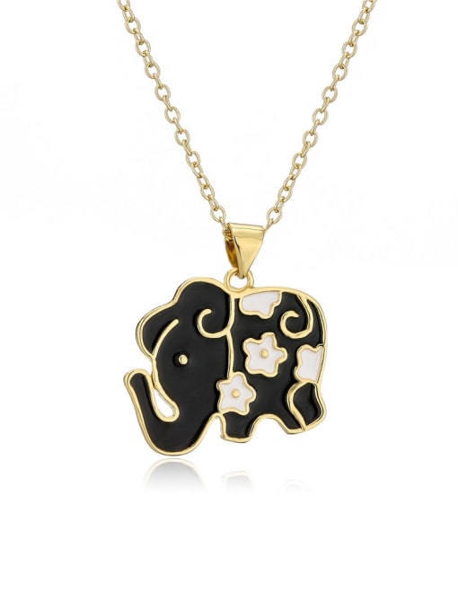 21404 Brass Enamel Elephant Vintage Necklace