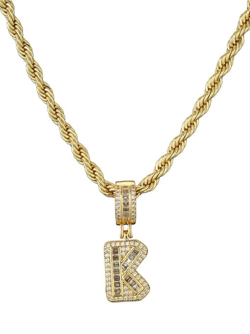 K Brass Cubic Zirconia  Vintage Letter Pendant Necklace