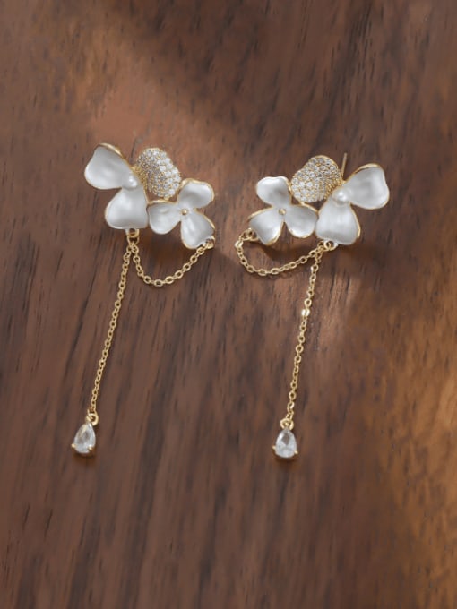 ed68001 Brass Shell Flower Minimalist Threader Earring