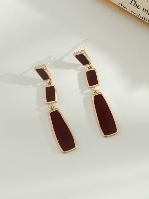 claret Copper Enamel Geometric Minimalist Drop Trend Korean Fashion Earring