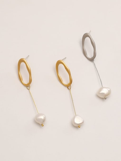 HYACINTH Brass Imitation Pearl Asymmetry Geometric Minimalist Drop Trend Korean Fashion Earring 2