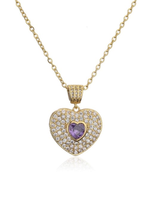 21122 Brass Cubic Zirconia Vintage Heart  Pendant Necklace