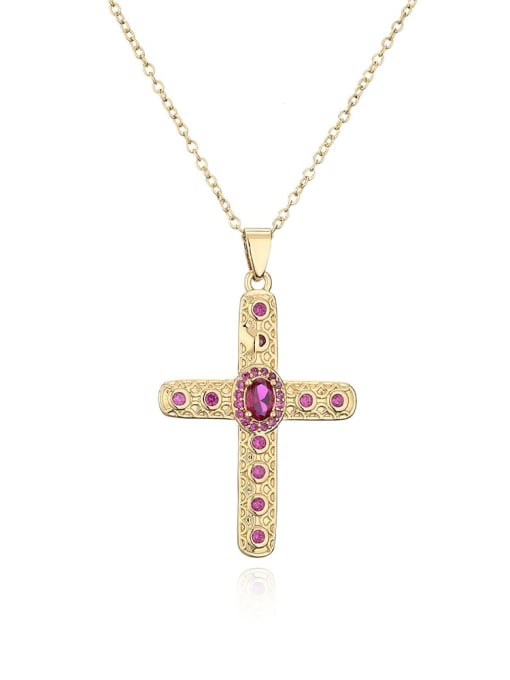 21778 Brass Cubic Zirconia Cross Vintage Regligious Necklace