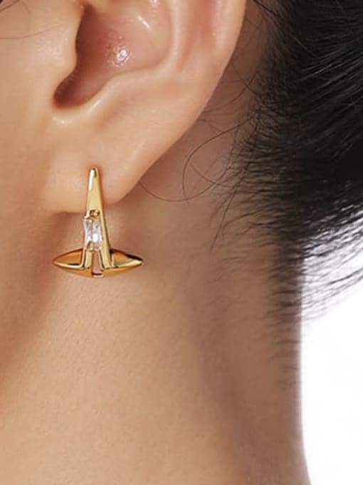 TINGS Brass Cubic Zirconia Triangle Minimalist Stud Earring 1