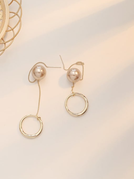 Grey Pearl Copper Imitation Pearl Tassel Vintage Threader Trend Korean Fashion Earring