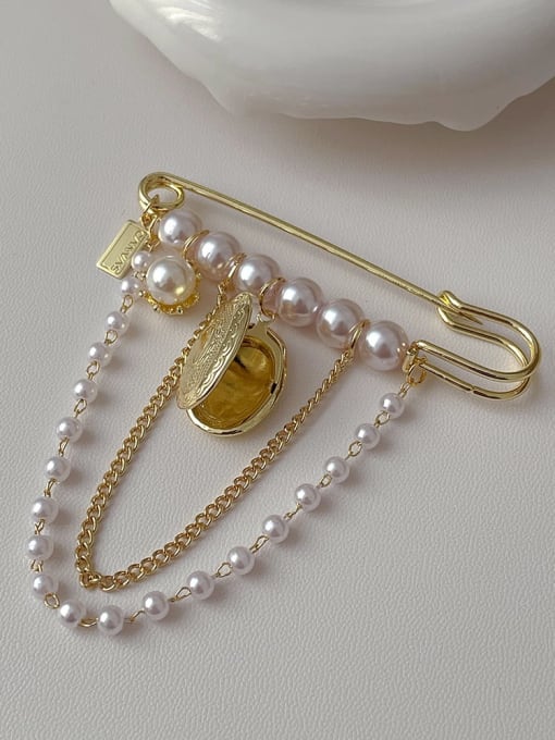Metal storage box pearl tassel brooch Alloy Imitation Pearl Geometric Minimalist Brooch