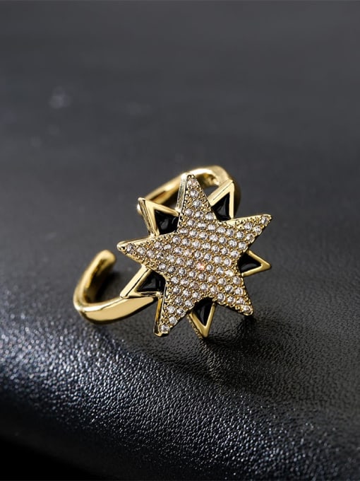 AOG Brass Cubic Zirconia Five-Pointed Star Vintage Band Ring 2