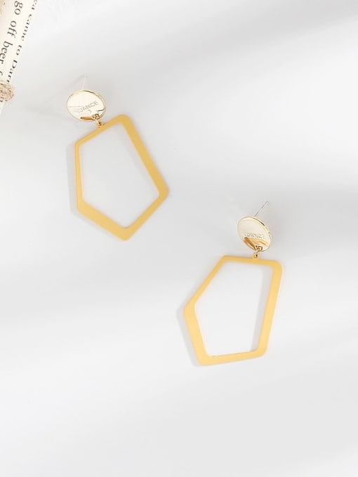 yellow Copper Enamel Holoow  Geometric Minimalist Stud Trend Korean Fashion Earring