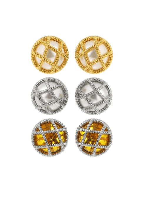 Five Color Brass Cubic Zirconia Geometric Vintage Stud Earring