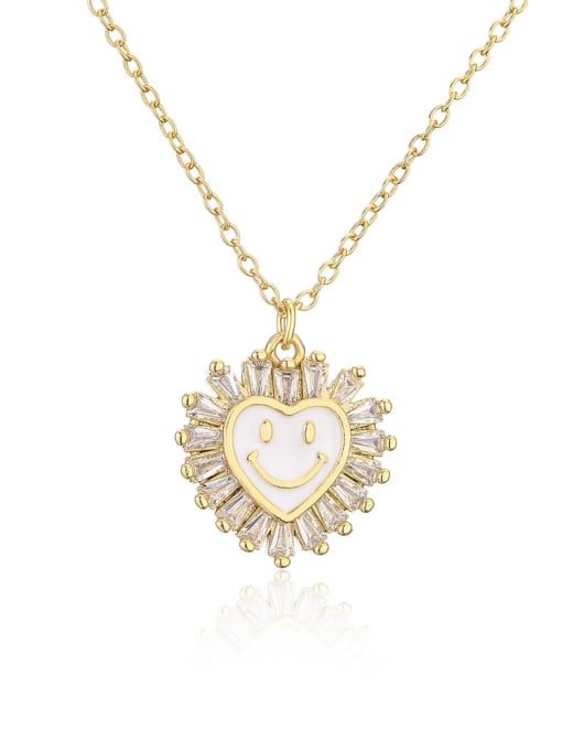 21643 Brass Cubic Zirconia  Heart smiley Minimalist Necklace