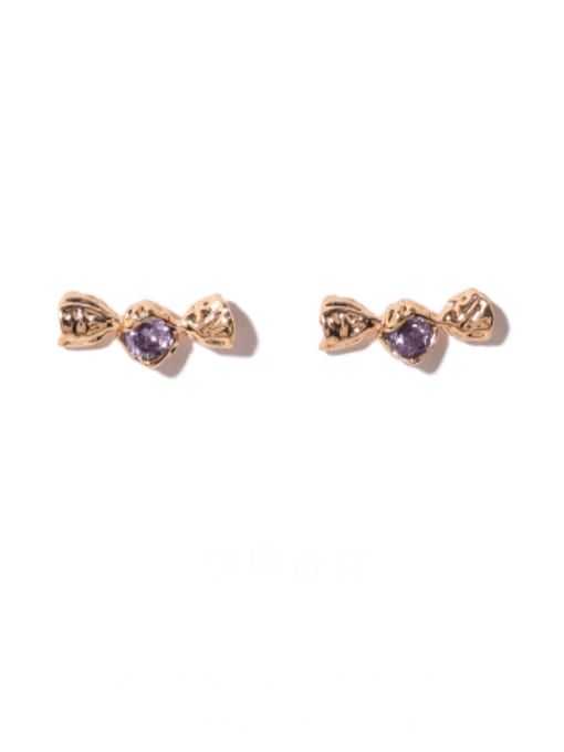 Purple candy Brass Cubic Zirconia Irregular Purple Candy Vintage Stud Earring