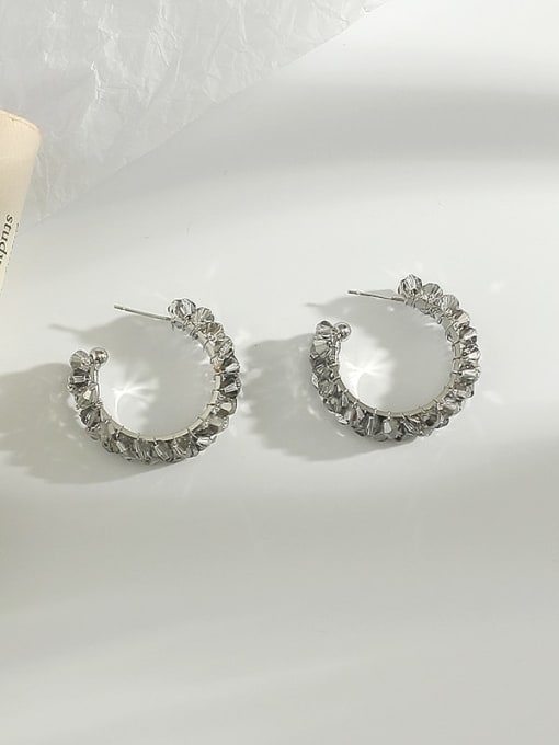 White K grey crystal Copper Crystal  Cute Exaggerated circle hollow  Stud Trend Korean Fashion Earring