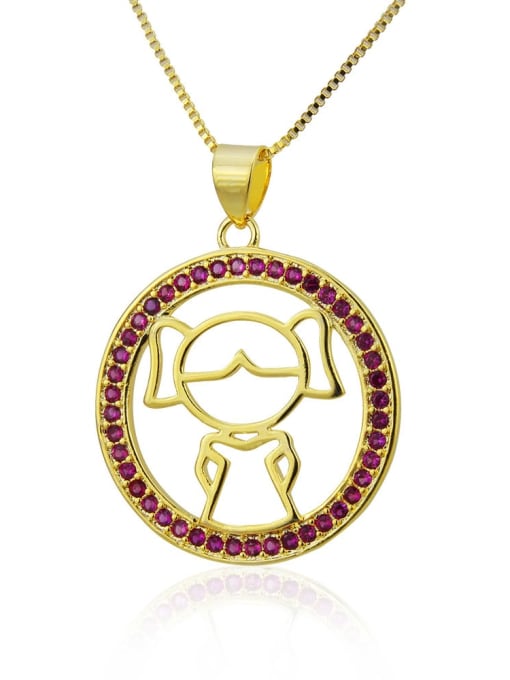 girl Brass Rhinestone Geometric Minimalist Pendant Necklace