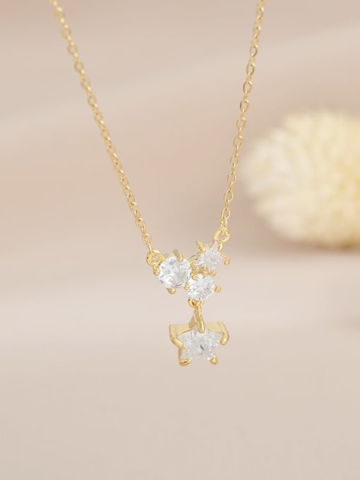 Gold XL62993 Brass Cubic Zirconia Pink Star Dainty Necklace