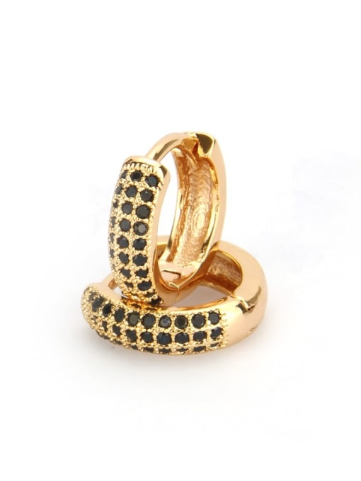 Small gold-plated black zircon Brass Cubic Zirconia Round Minimalist Hoop Earring