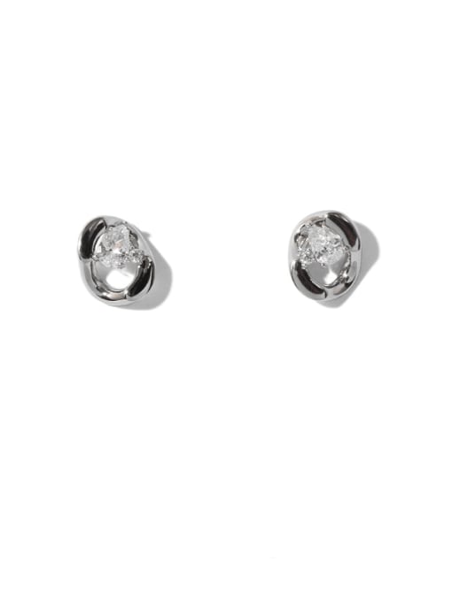 steel Brass Rhinestone Geometric Minimalist Stud Earring
