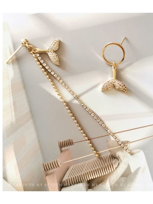 HYACINTH Copper Cubic Zirconia Dainty Asymmetric fishtail tassel Threader Trend Korean Fashion Earring 3