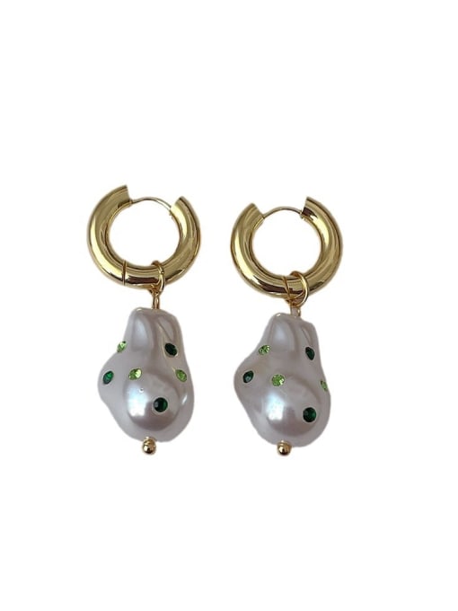 ZRUI Brass Freshwater Pearl Water Drop Minimalist Huggie Earring 4