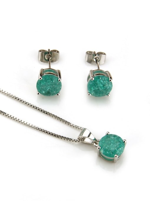 Platinum  green zircon Brass Cubic Zirconia Vintage Geometric  Earring and Necklace Set