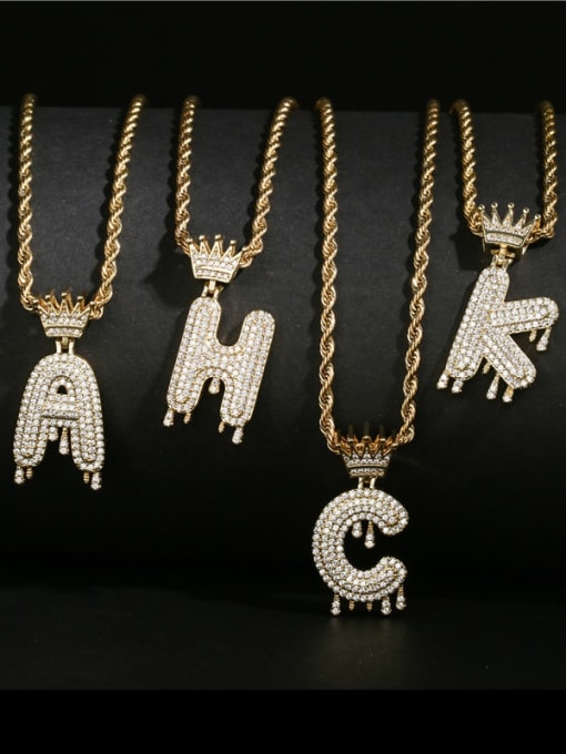 AOG Brass Cubic Zirconia Crown Hip Hop Letter Pendant Necklace 2