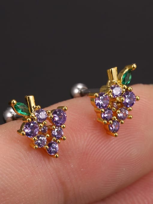 25 1 grape (pair) Brass Cubic Zirconia Multi Color Friut Cute Stud Earring