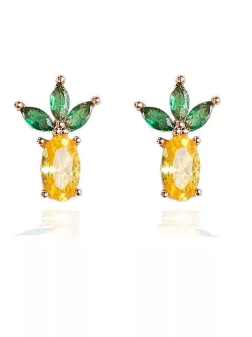 pineapple Brass Cubic Zirconia Multi Color Friut Cute Stud Earring